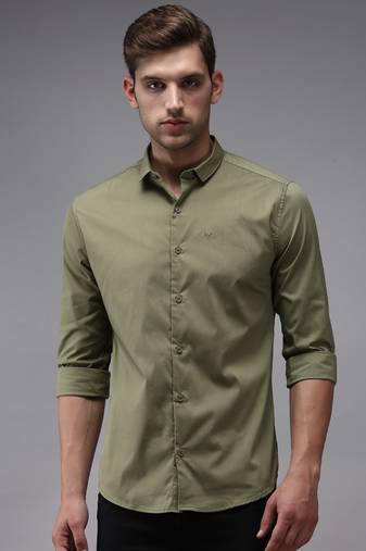 men's long sleeves solid olive shirt