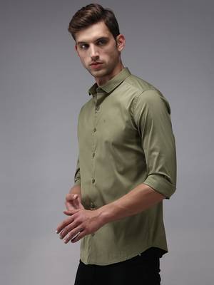 men's long sleeves solid olive shirt 2