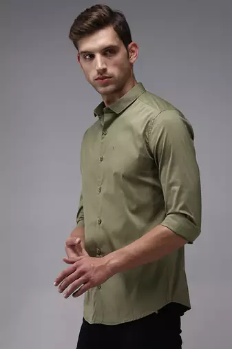 men's long sleeves solid olive shirt