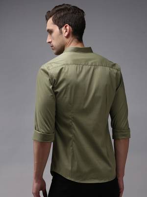 men's long sleeves solid olive shirt 3