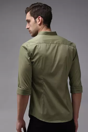 men's long sleeves solid olive shirt