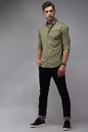 men's long sleeves solid olive shirt