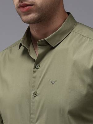 men's long sleeves solid olive shirt 5