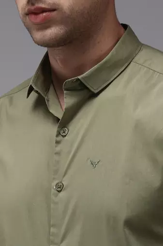 men's long sleeves solid olive shirt