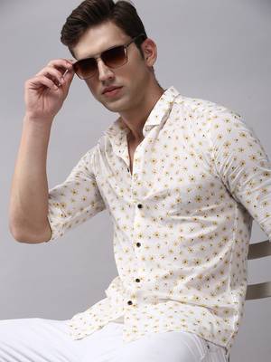 men's long sleeves floral off white shirt 1