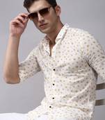 men's long sleeves floral off white shirt