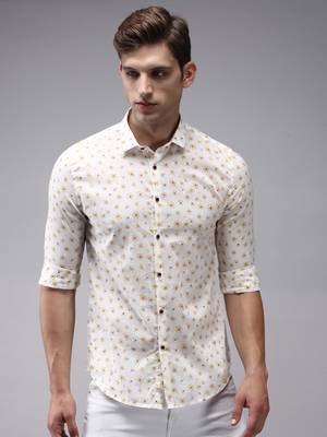 men's long sleeves floral off white shirt 2