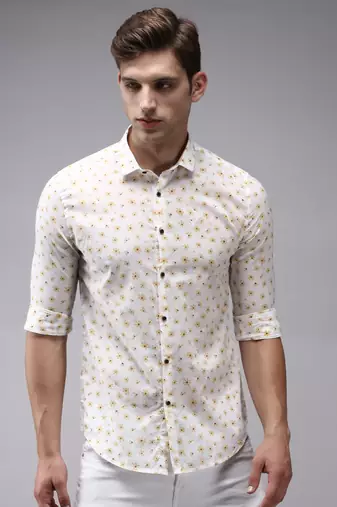 men's long sleeves floral off white shirt