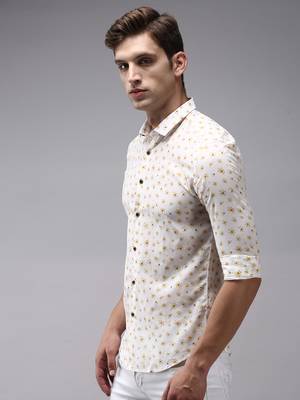 men's long sleeves floral off white shirt 3