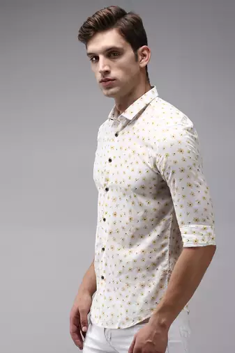 men's long sleeves floral off white shirt