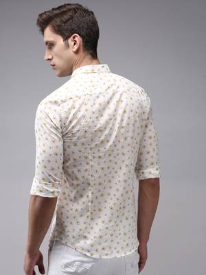 men's long sleeves floral off white shirt 4