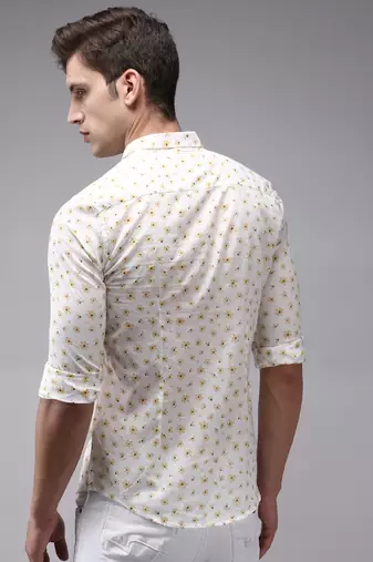 men's long sleeves floral off white shirt