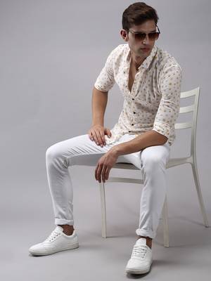 men's long sleeves floral off white shirt 5