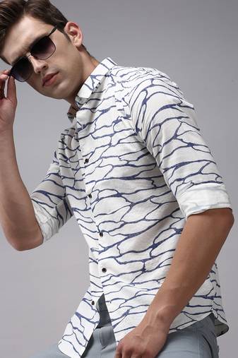 men's long sleeves abstract off white shirt