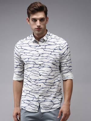 men's long sleeves abstract off white shirt 2