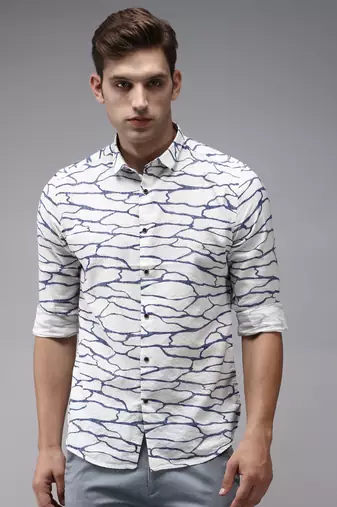men's long sleeves abstract off white shirt