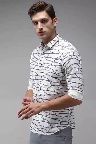 men's long sleeves abstract off white shirt