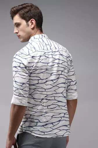 men's long sleeves abstract off white shirt