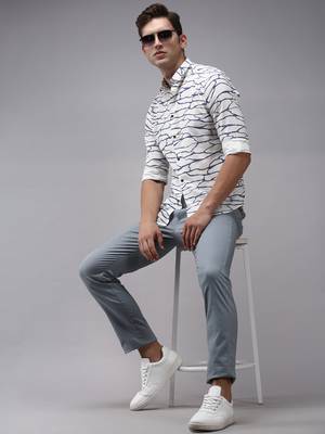men's long sleeves abstract off white shirt 5
