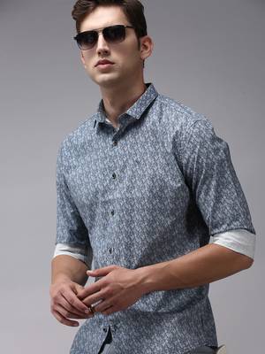 men's long sleeves abstract navy blue shirt 1