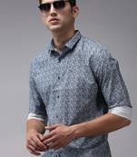 men's long sleeves abstract navy blue shirt