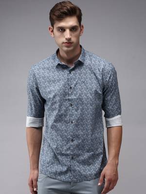 men's long sleeves abstract navy blue shirt 2