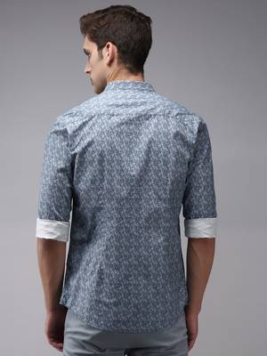 men's long sleeves abstract navy blue shirt 3