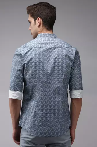 men's long sleeves abstract navy blue shirt