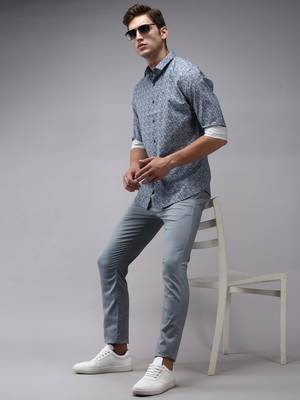 men's long sleeves abstract navy blue shirt 4
