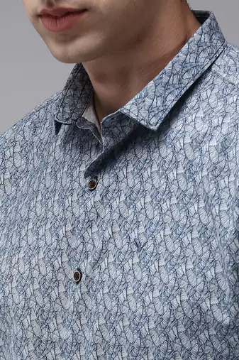 men's long sleeves abstract navy blue shirt