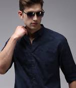 Showoff men's long sleeves micro ditsy navy blue shirt
