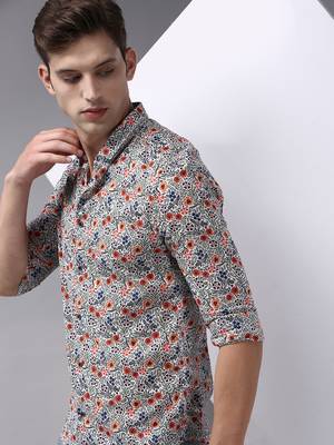men's long sleeves floral white shirt 1