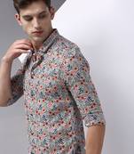 men's long sleeves floral white shirt