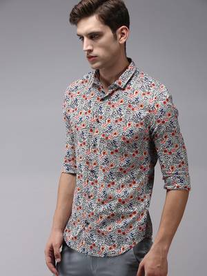 men's long sleeves floral white shirt 3