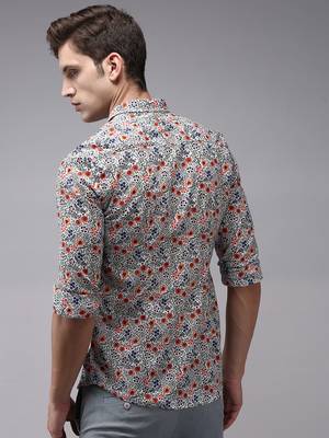 men's long sleeves floral white shirt 4
