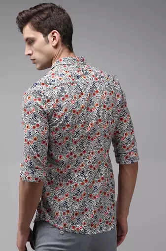 men's long sleeves floral white shirt