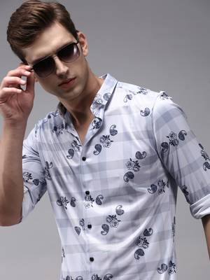 men's long sleeves checked lavender shirt 1