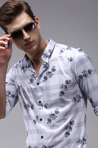men's long sleeves checked lavender shirt