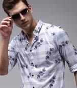 men's long sleeves checked lavender shirt