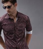 Showoff men's long sleeves abstract coffee brown shirt
