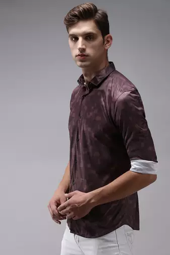 Showoff men's long sleeves abstract coffee brown shirt