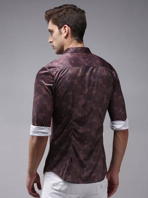 Showoff men's long sleeves abstract coffee brown shirt 4