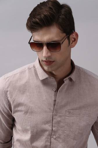 men's long sleeves solid beige shirt
