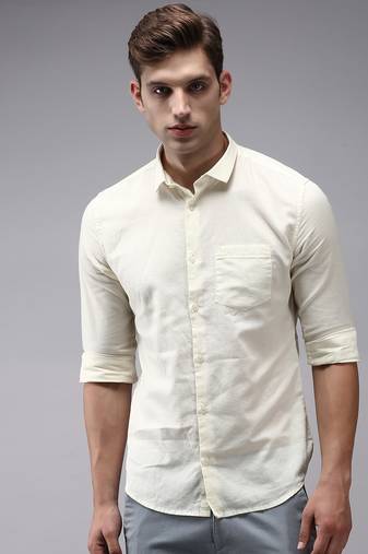 men's long sleeves solid cream shirt