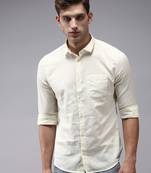 men's long sleeves solid cream shirt