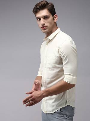 men's long sleeves solid cream shirt 2