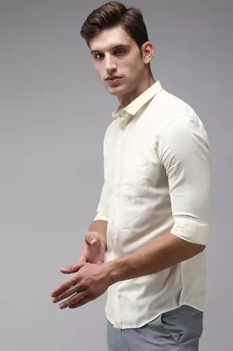 men's long sleeves solid cream shirt