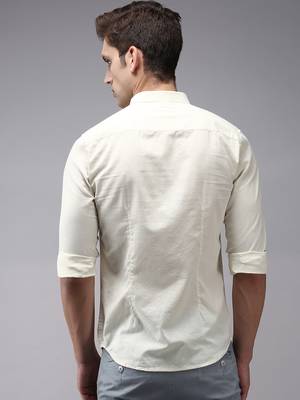 men's long sleeves solid cream shirt 3