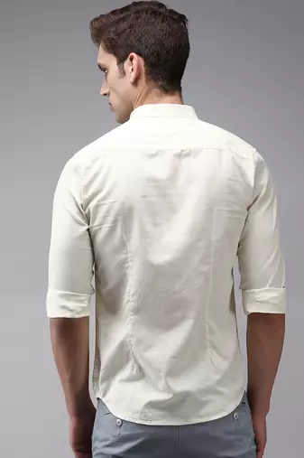 men's long sleeves solid cream shirt