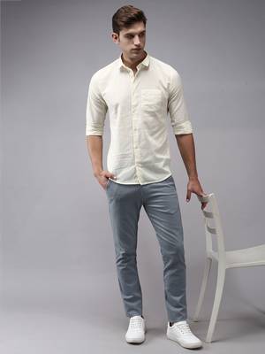 men's long sleeves solid cream shirt 4